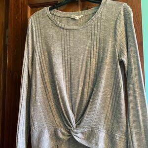 Gray Ribbed Twist Front Top